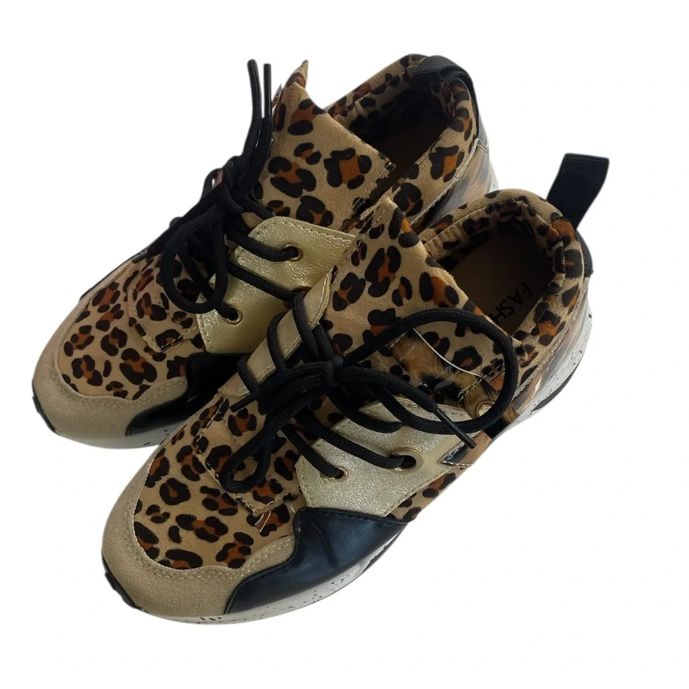 Leopard print Brown,Black,gold Animal Print Sneakers size 6 - Picture 3 of 8